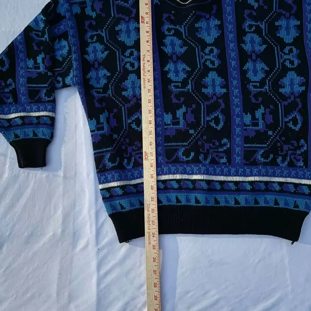 Vintage Todays News Mens Large Geometric Coogie Style Pullover Sweater Blue